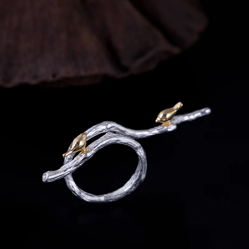 MIQIAO Unusual Silver Rings For Women Adjustable Bird On Fingers Vintage Female Cool Stuff Branch 925 Sterling Withered Rattan