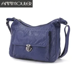 Annmouler New Fashion Women Bag Pu Leather Shoulder Bag Washed Soft Crossbody Bag for Girls Large Pockets Messenger Bag Purse