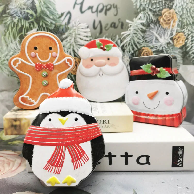 X10 Large Christmas Iron Box Gingerbread Man Santa Claus Tin Candy Chocolate Packing Box Cookie Iron Box Christmas Gifts Box