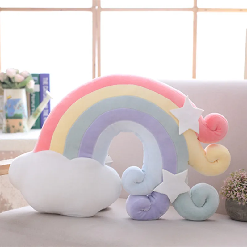 Rainbow Star Shell Nap Pillow Plush Toy Bed Bolster Stuffed Doll Indoor Decoration Sofa Cushion Ornamentation Baby Toy Cute Gift