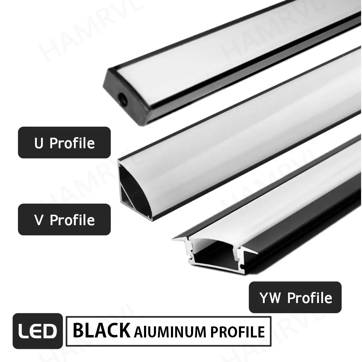 Imagem -02 - Led Perfil de Alumínio u v yw Estilo 1m Preto para 5050 5630 8520 Tira Led Leiteiro Capa Transparente para Canal de Alumínio 50 Peças Lote