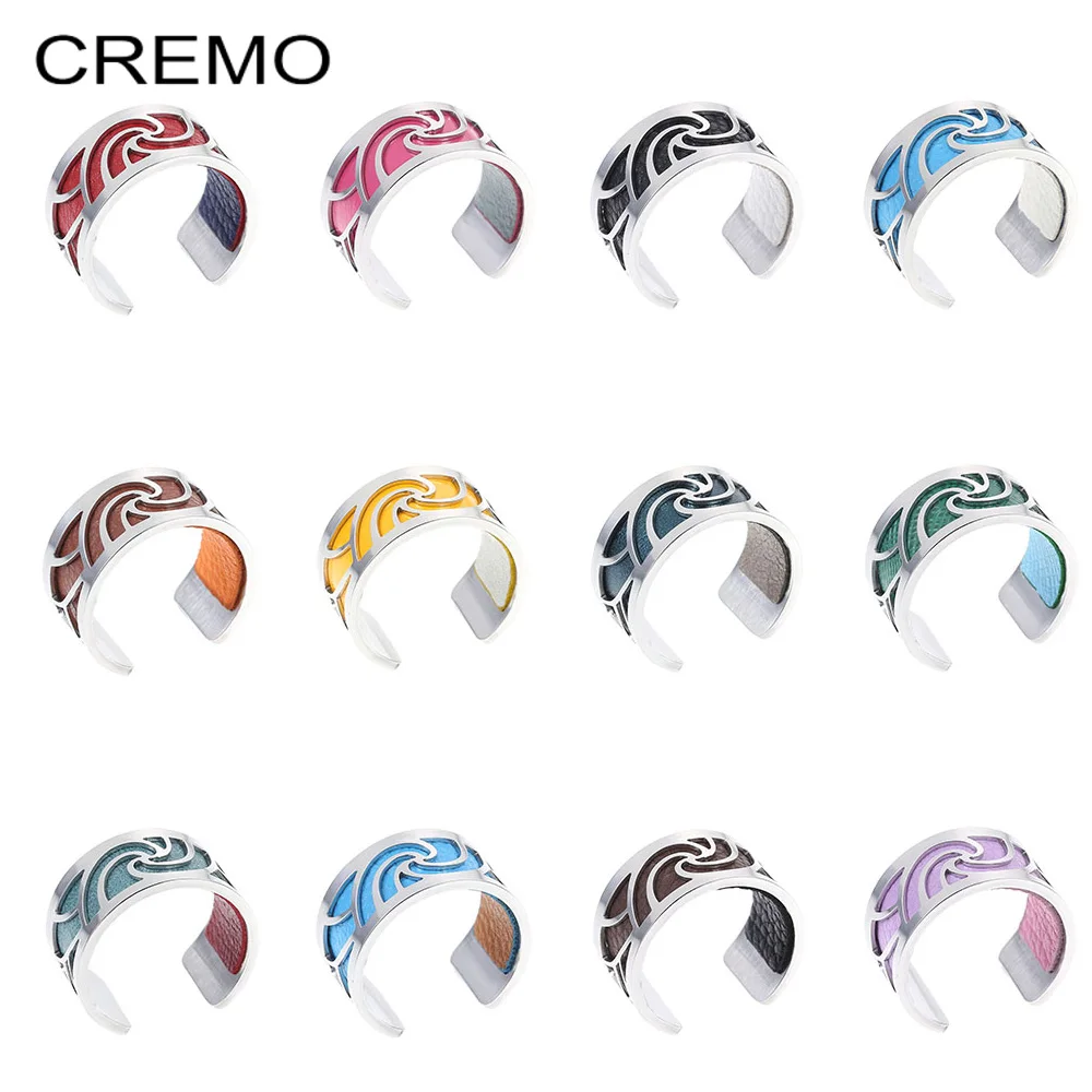 

Cremo Bague Flower 12 MM Finition Argent Stainless Steel Resizable Rings Interchangeable Leather Bague Femme Christmas Gift