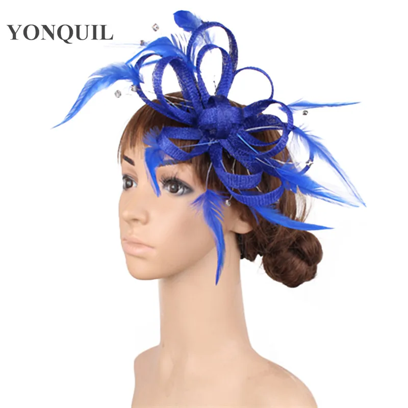 Women Bride Elegant Wedding Headwear Fashion Fascinator Hat Sinamay Headdress Hair Pin Fancy Feathers Hair Accessories Ladies