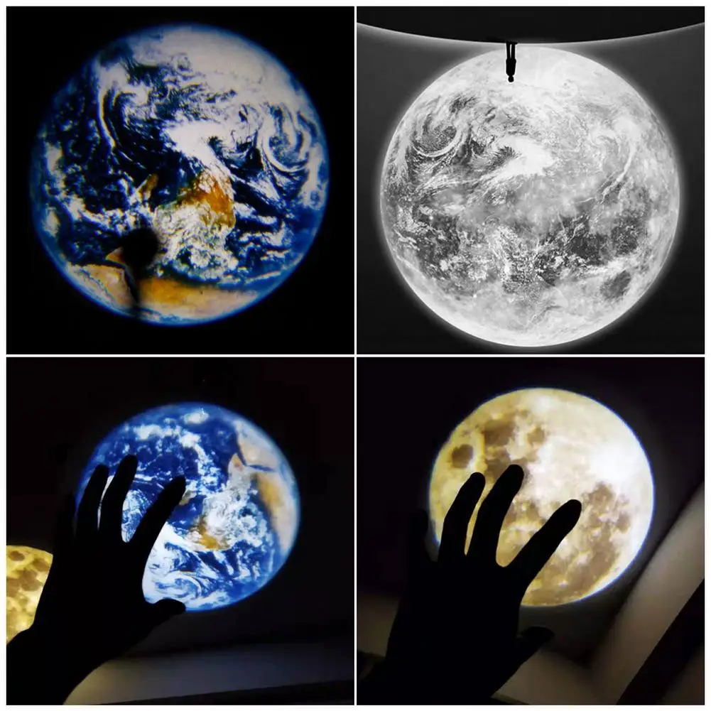 LED Star Projector Night Light 2 In 1 Moon Earth Projector Lamp 360 Rotatable Bracket USB Children's Bedroom Decor Light