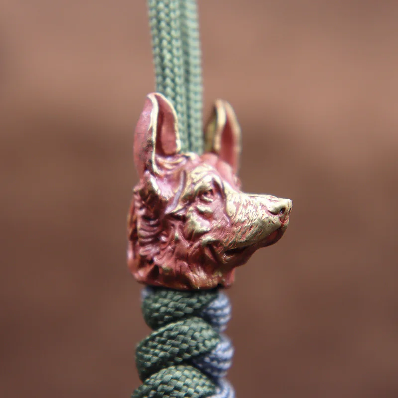 Brass Police Dog Head Knife Bead Lanyard Pendant Jewelry Outdoor EDC Tool Shepherd DIY Paracord Accessories Umbrella Rope Charms