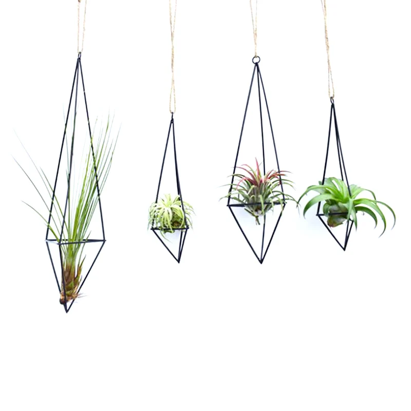 Metal Hanging Plant Pot Plant Holder for Air Plants Display with Chains Wall Hanging Geometric Air Plants Rack