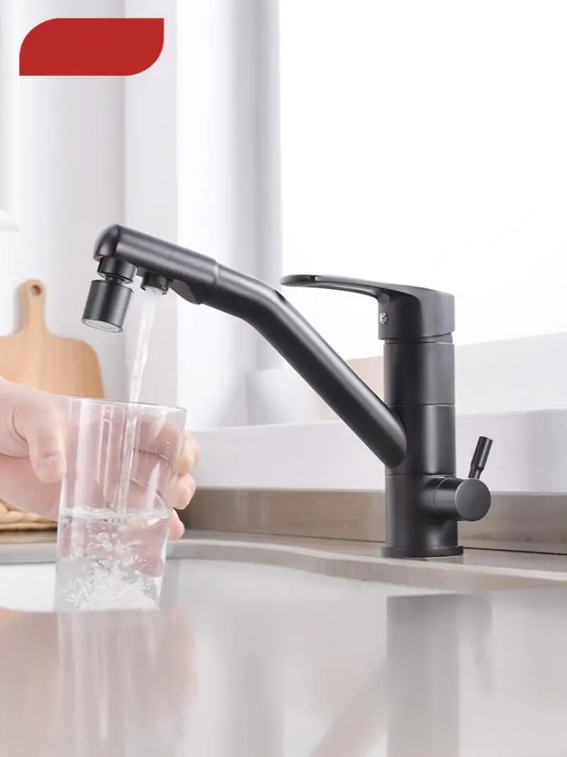 

Dual function three-way water filter black kitchen faucet 3-way function filling machine