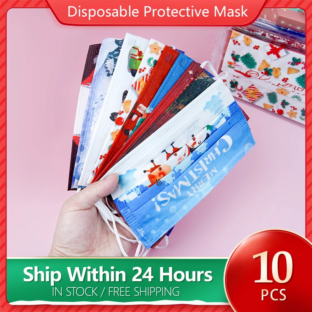 

Protect Face Mask Disposable 3 Layers Adults Christmas Mouth Masks Printed Cosplay Mascarillas Navidad Desechables