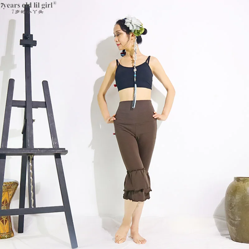 Pantalon serré de danse du ventre Tribal en coton Lycra avec volants, vêtement de Yoga gothique, BEE11, 2021