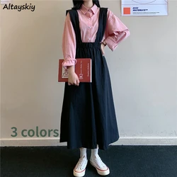 Skirts Women Solid Bandage Loose Minimalist Preppy 3 Colors Summer Leisure Ulzzang Mujer Sweet Suspender All-match Chic Ins New