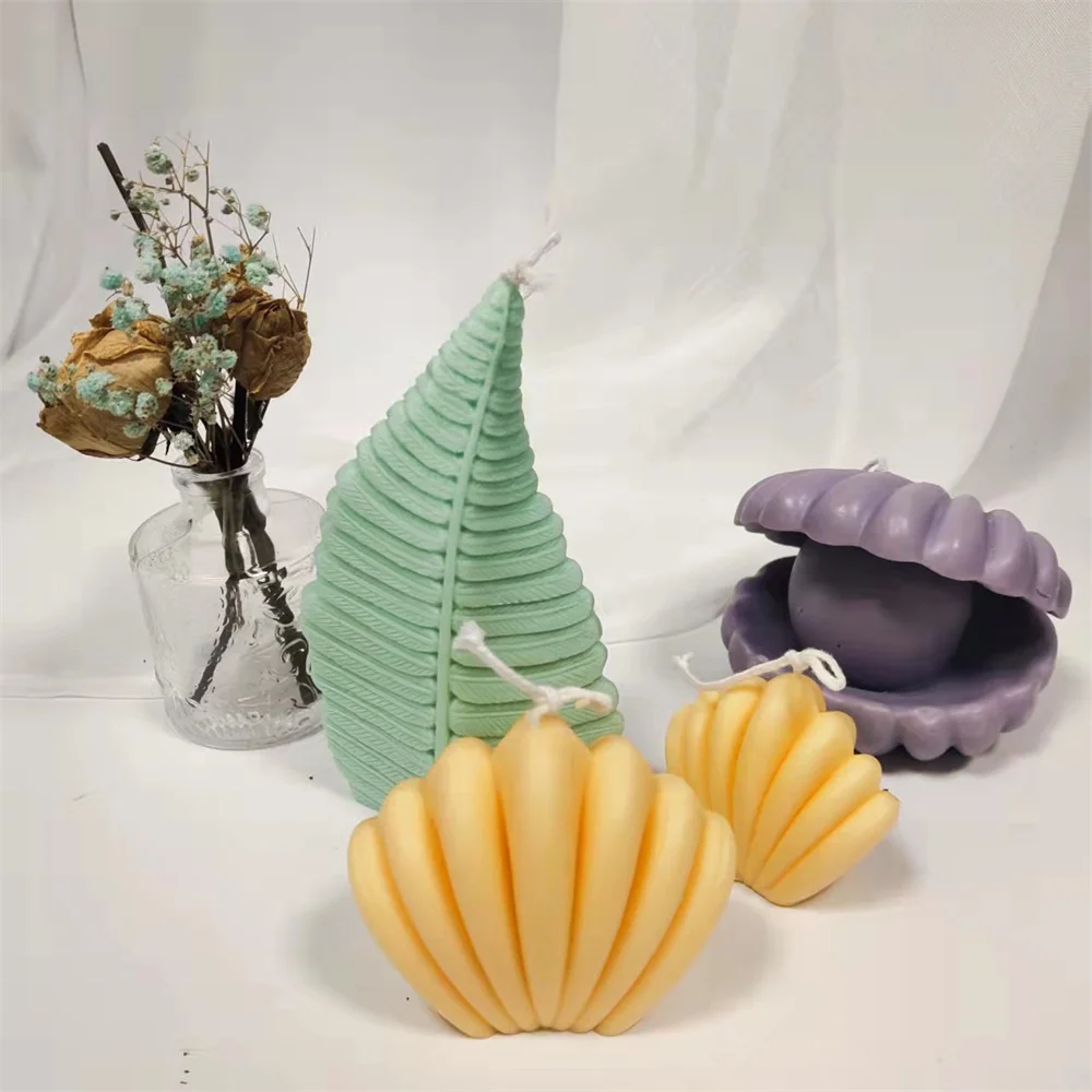 Art Style Flame Candle Mold Silicone Leaf Plaster Mould DIY Aromatherapy Shell Pearl Epoxy Resin Tools Home Decorations