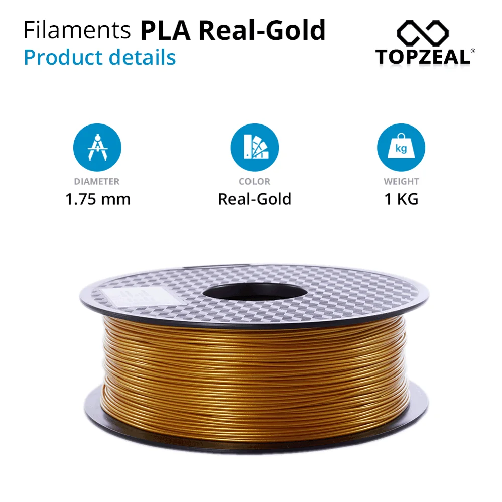 TOPZEAL Real Golden Color 3D Printer PLA Filament 1.75mm 3D Filament 1KG/Roll PLA for 3D Printer and 3D Pen