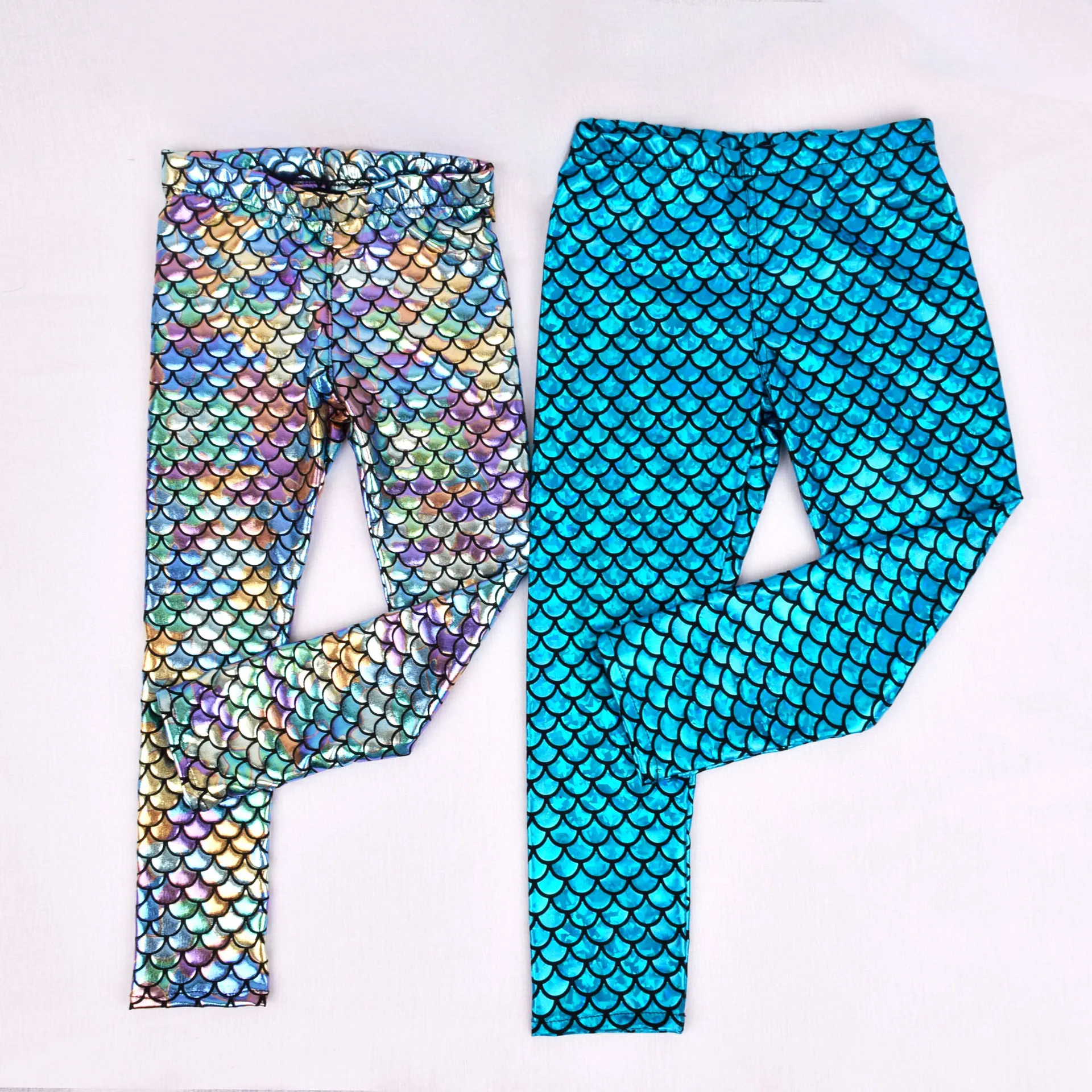 Fish Scale Leggings Girl Pants Soft Elastic Kids Leggings Mermaid Girls Skinny Pants Trouser Children Trousers Summer Clothes