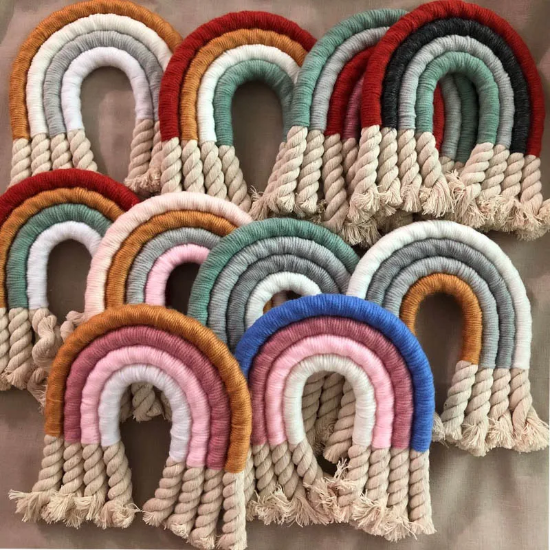 4 Layers Macrame Rainbow Wall Decor for Bedroom Nursery Baby Kids Rooms Colorful Tapestry Rope Woven Tassel Hanging Toys