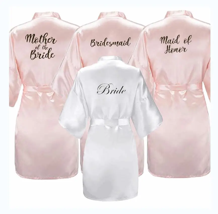 new bride bridesmaid robe with white black letters mother sister of the bride wedding gift bathrobe kimono satin robes