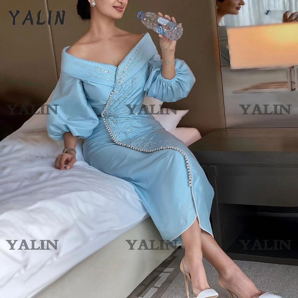 YALIN – robe De bal musulmane en Satin, épaules dénudées, bouffante, caftan marocain, paillettes, longueur cheville, robes De fête