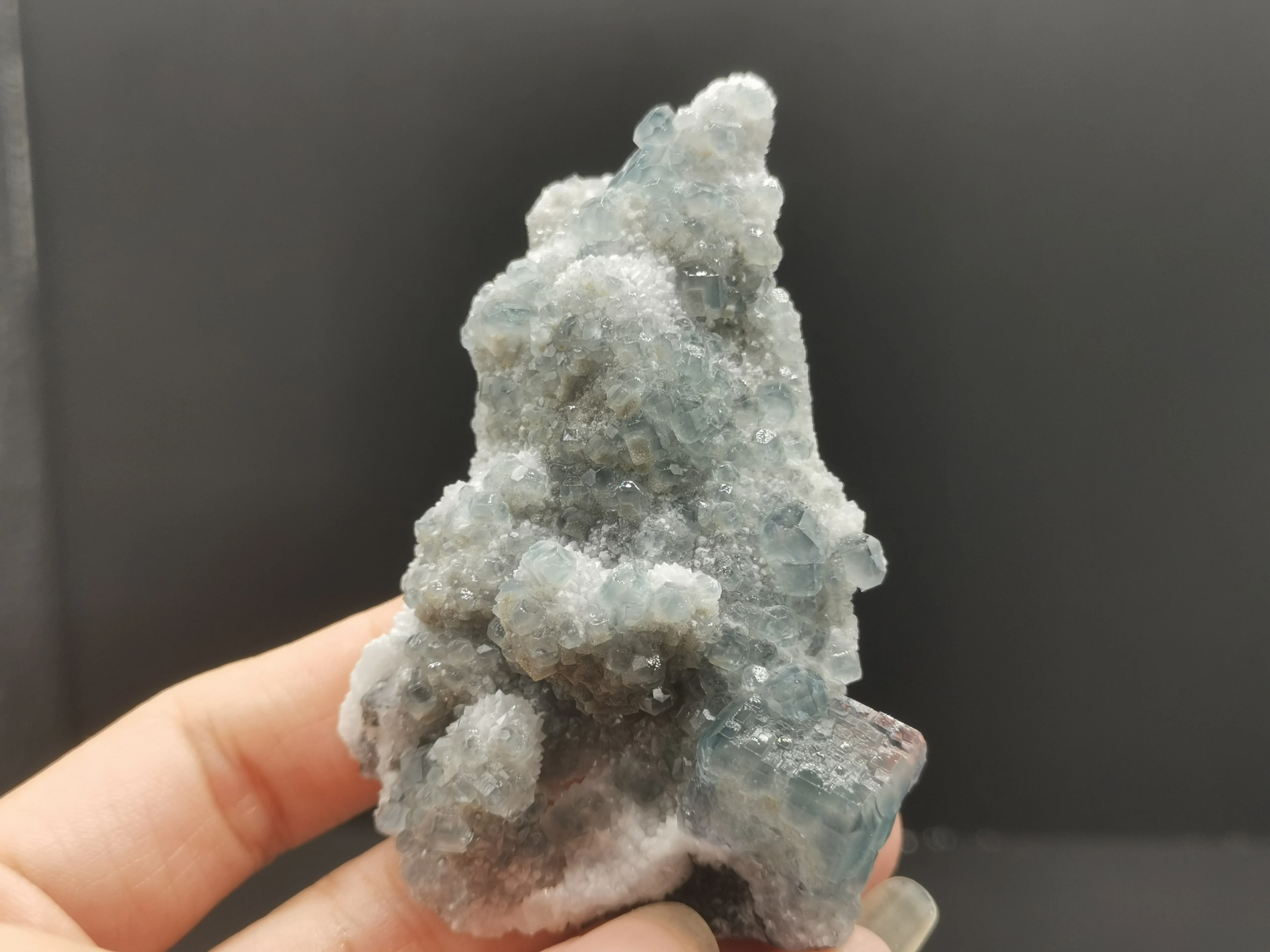 57.1g.Rare natural crystal polyhedron blue green fluorite quartz mineral healing Reiki energy specimen