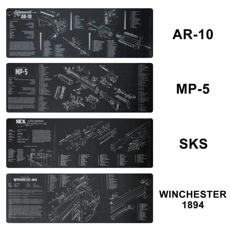 AR-10 MP5 1894 Gloc SKS Gun Cleaning Rubber Mat Non-Slip Cleaning Mat with Parts Diagram and Instructions Armorer Bench Mat