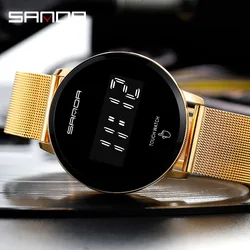 SANDA-relojes digitales Led con pantalla táctil para mujer, pulsera deportiva de lujo con correa de malla de acero, a la moda