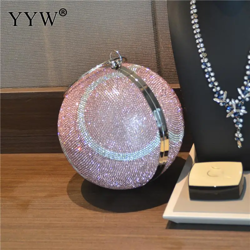 Fashion Women Clutch Bag Round Ball Bag With Rhinestone Tennis Design Ladies Wedding Party Purse Female Clutches Bolsas Mujer