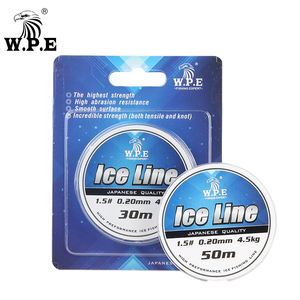 W.P.E Ice Fishing Line 30m/50m Nylon Fishing Line 2.2kg-4.5kg 0.12mm-0.20mm Japanese Material Strong Monofilament Fishing Line