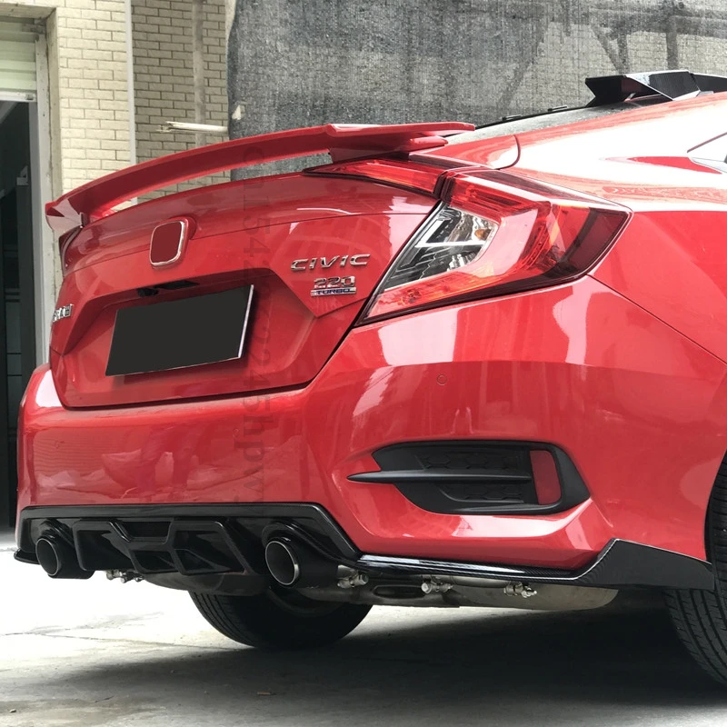 Rear Lip Spoiler Diffuser Bumper Lip For Honda Civic 10th Gen 2016 2017 2018 2019 Exhaust Pipe Tuning Body Kit Carbon Fiber Look