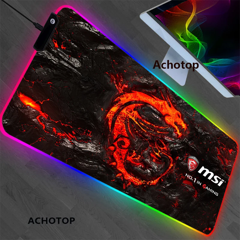 

Red Dragon MSI RGB Gaming Large Mouse Pad Gamer Led Computer Mousepad Big with Backlight Carpet for Keyboard Desk Mat PC Gamer