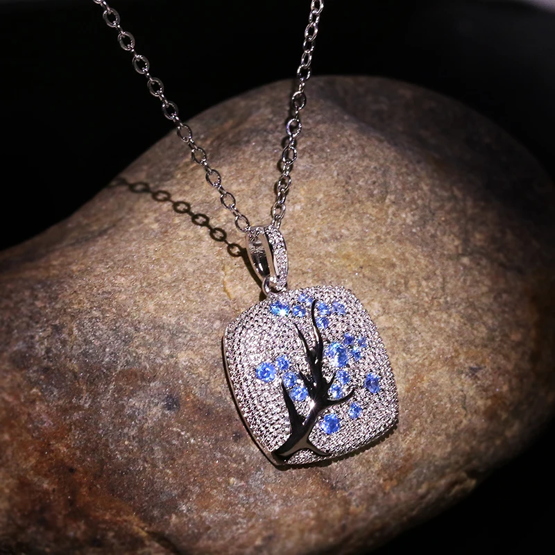 Colorful zircon Leaves branch Pendant For Women branch Sparkling Pink Cherry Tree CZ Delicate Fashion Necklace jewelry