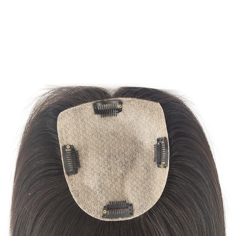 Topper de cabello humano chino virgen 13x12cm Base de piel Natural Top de seda para mujer con 4 Clips 5 "x 5" misma longitud parte libre del cabello