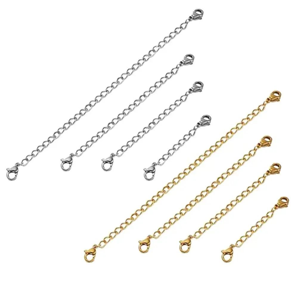 10pcs Stainless Steel Extender Chain Adjustable Necklace Bracelet, Lobster Clasps Extension Link Set for DIY Jewelry Making