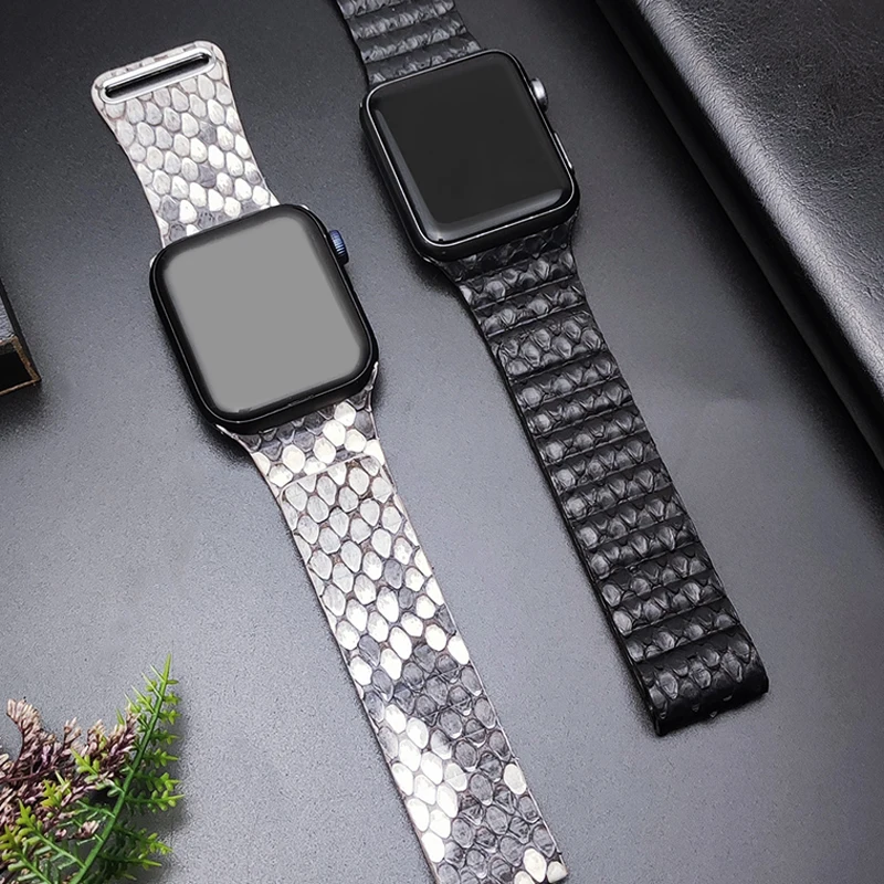 AKGLEADER snake skin watch band for Apple Watch series 7/6/5/4/3 SE luxury  python skin matte strap for iWatch watchband