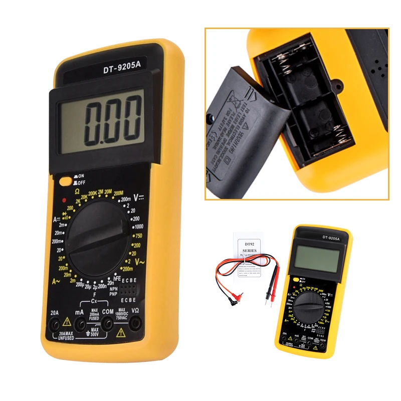 Digital Multimeter Tester Professional Automotive Multimeter DT9205A Handheld Ohm Capacitance AC DC Voltage Tester for Beginner