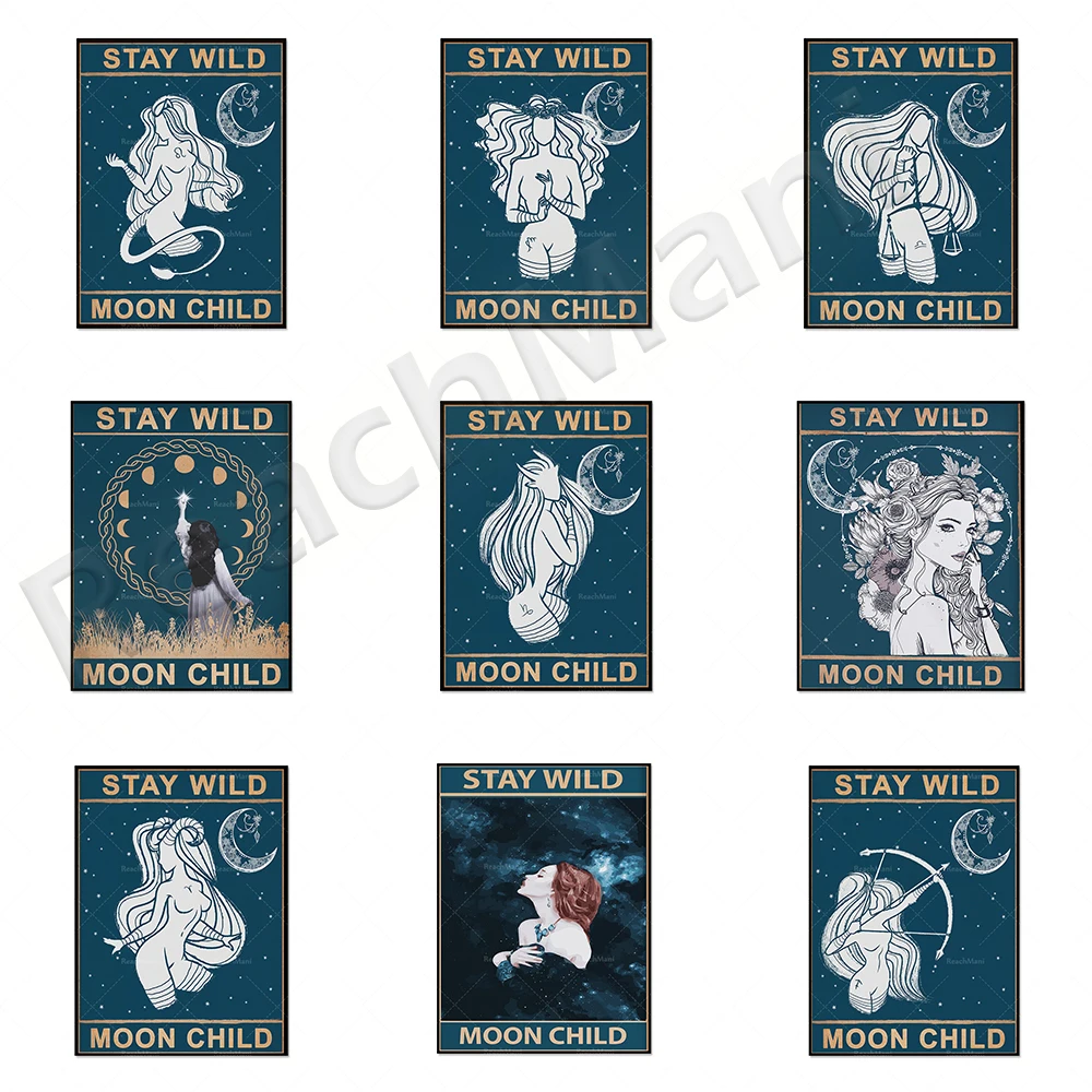 Keep the wild moon kid, stay wild moon children poster, unique stay wild star retro poster, spiritual art decoration poster