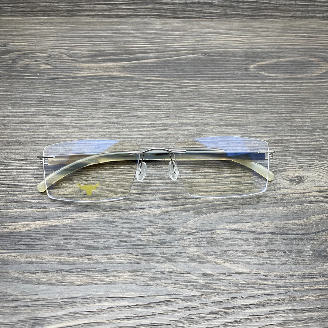 Top Quality Buffalo Horn Rimless Titanium Glasses Men Business Screwless Eyeglasses Frame Unique Handmade Rectangle Eyewear