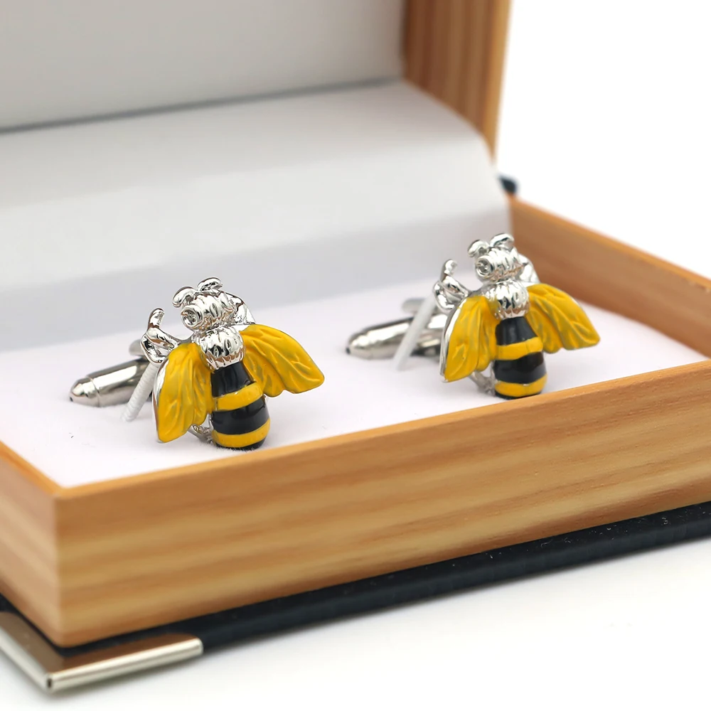 New Arrival Cute Bee Cuff Links Yellow Color Wasp Design Quality Brass Material Men\'s Cufflinks