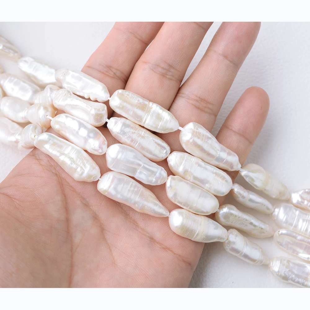 Natural White Straight-Drilled Irregular Biwa Freshwater Pearl String Necklace Jewelry Making DIY