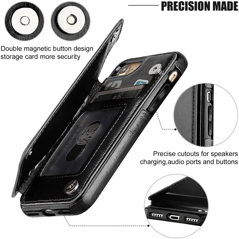 Leather Wallet Back Case for iPhone 11 12 13 14 15 16 17 Pro Max Mini Air XR XS 8 7 Plus SE 2020 Card Slots Holder Flip Cover