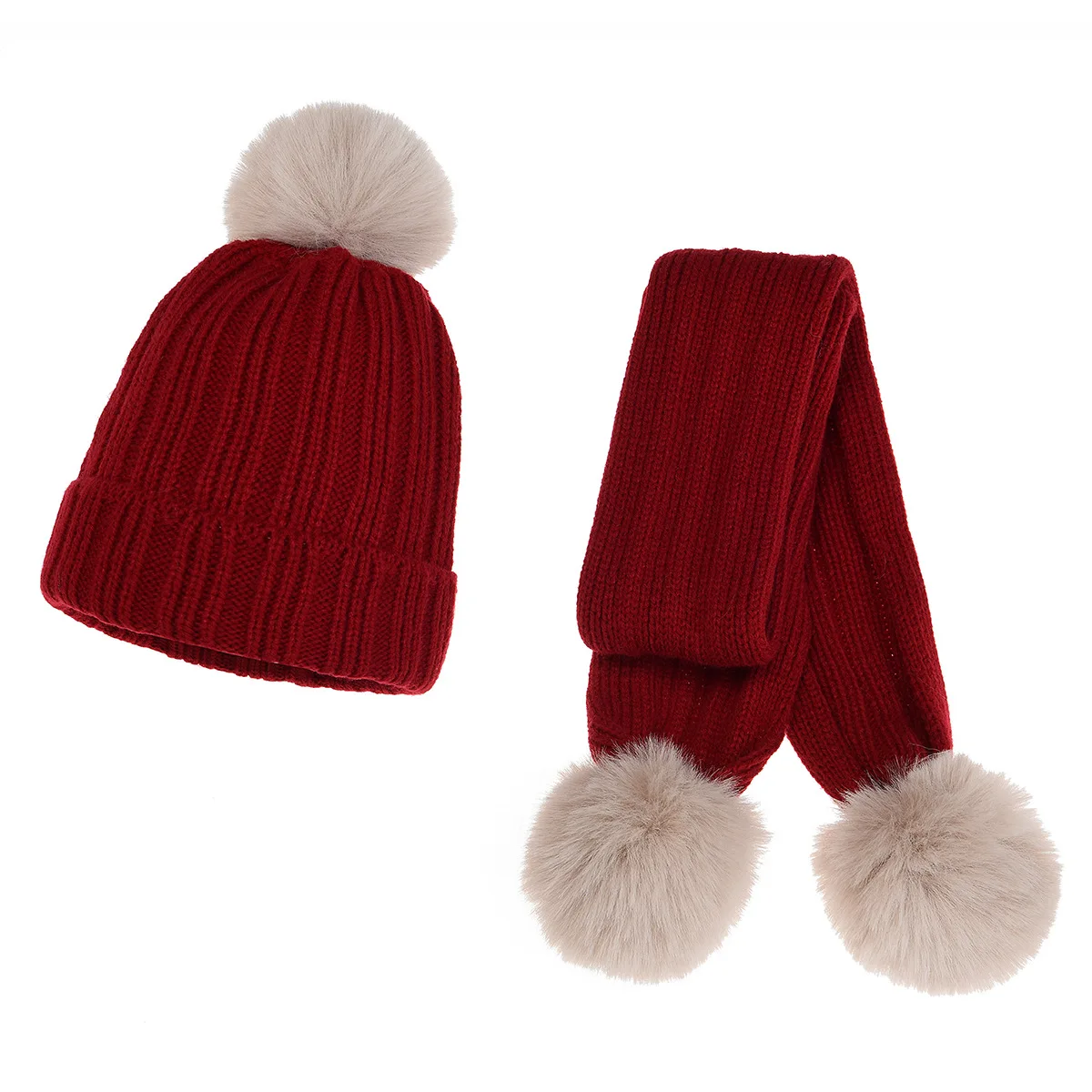 New Drawable Children\'s Pompom Knit Hat Scarf Set Autumn and Winter Boys and Girls Warm Three-piece Set