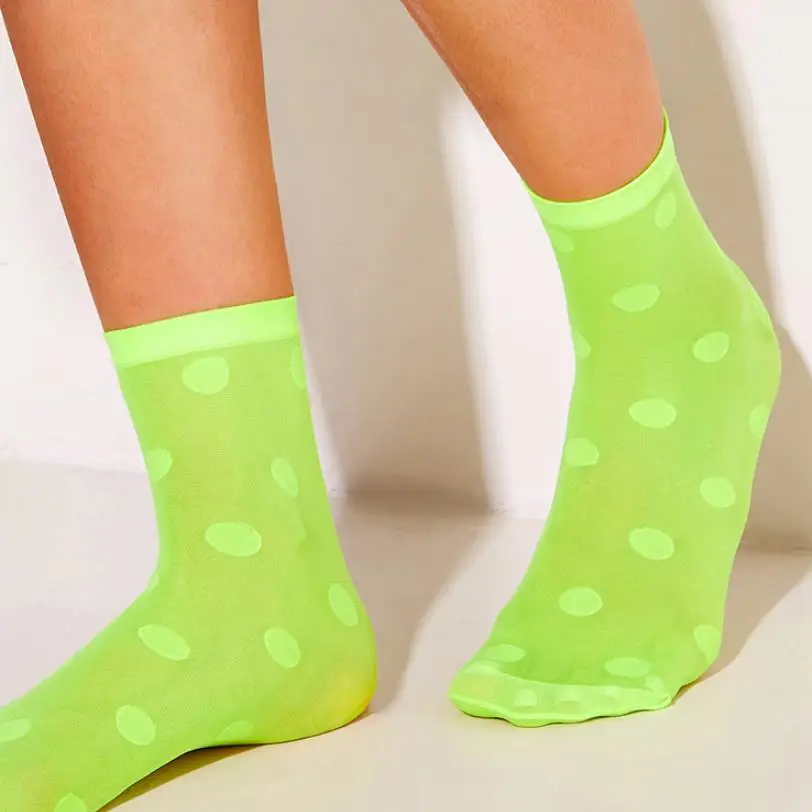 BKLD Fashion Women Fishnet Transparent Socks Ladies Summer Streetwear Harajuku Neon Green Sexy Polka Dot Mesh Socks Women