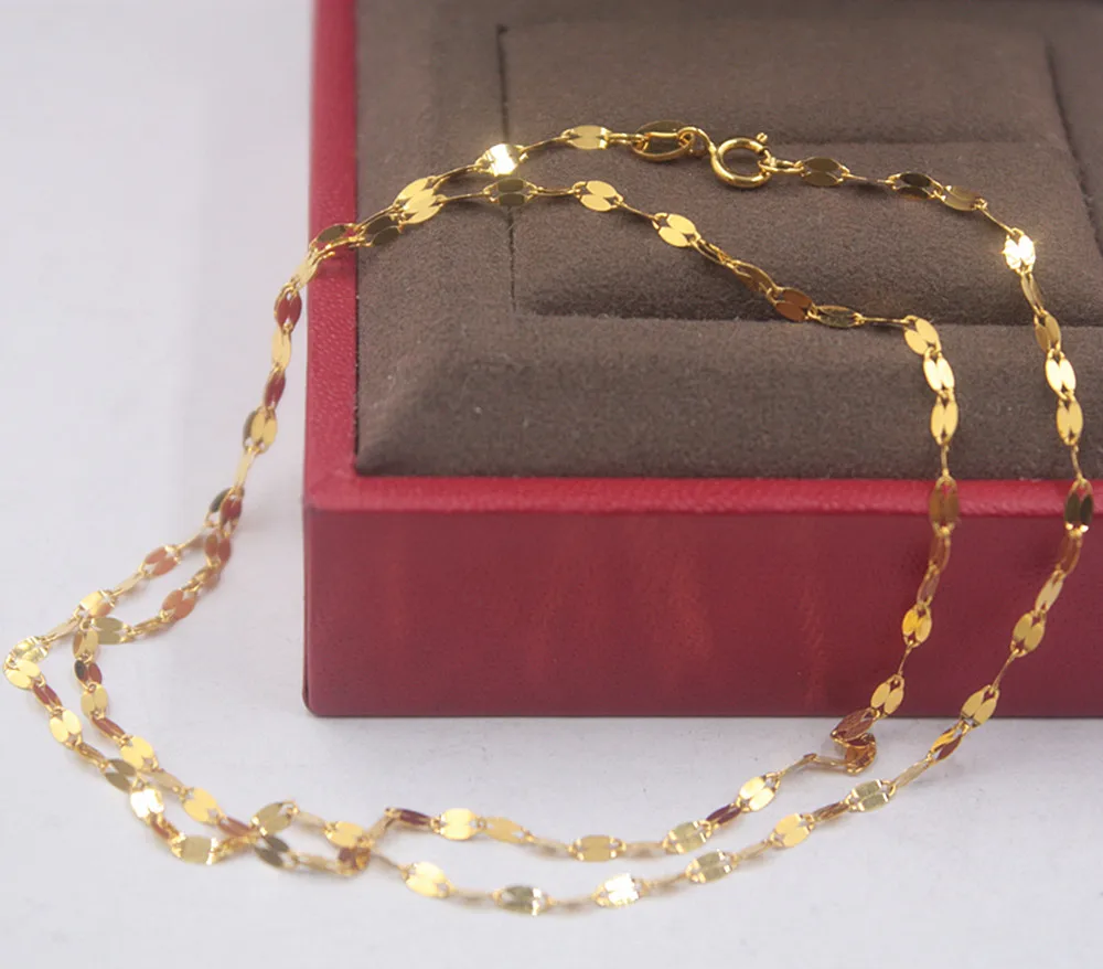 

Pure 18k Yellow Gold Chain Women Four Clover Link Chain Necklace 16-18inch L