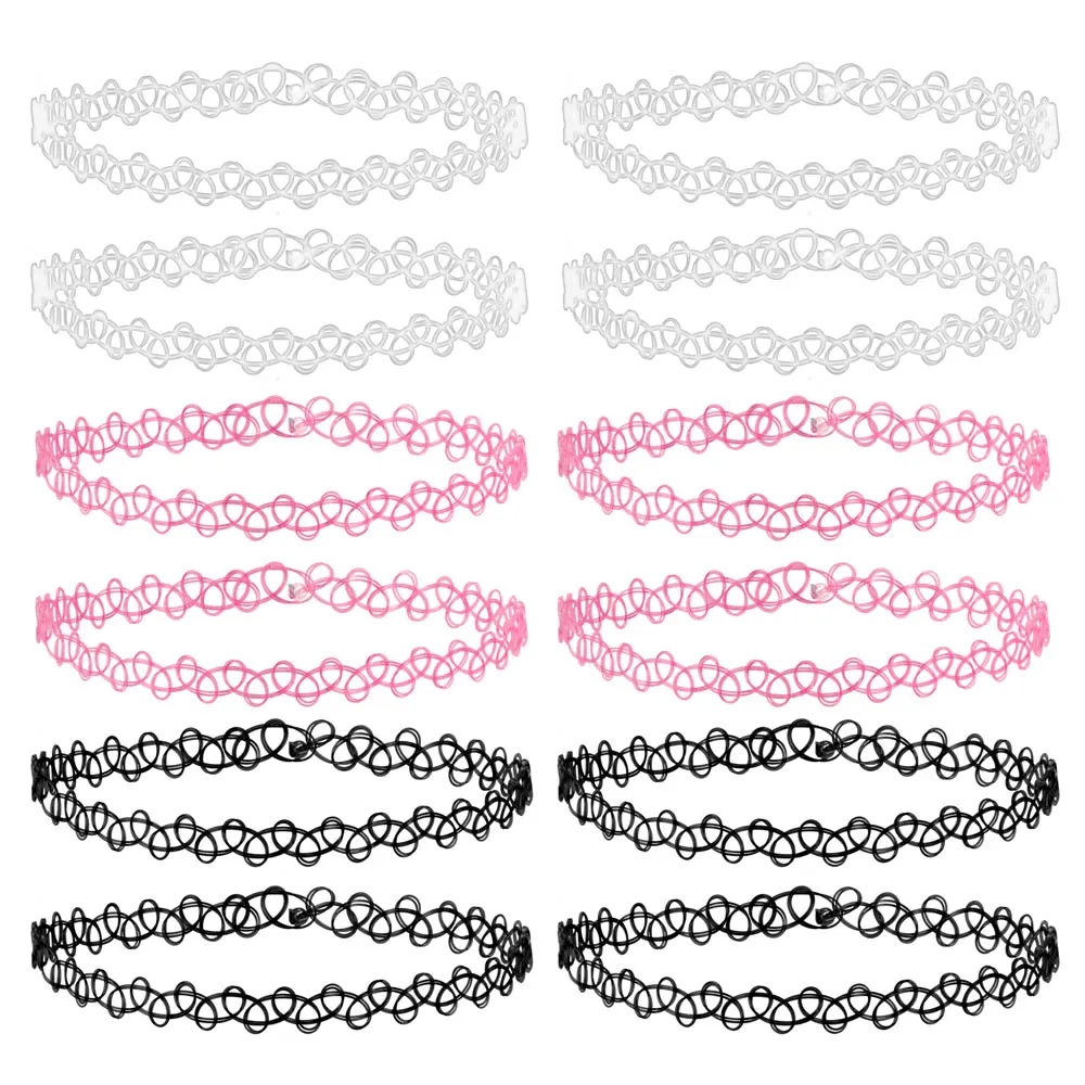 ZS 12 Stück Vintage Stretch Halsband Halskette Dame Mädchen Tattoo Halsband Halskette Punk Retro Gothic Elastische Halsketten für Frauen