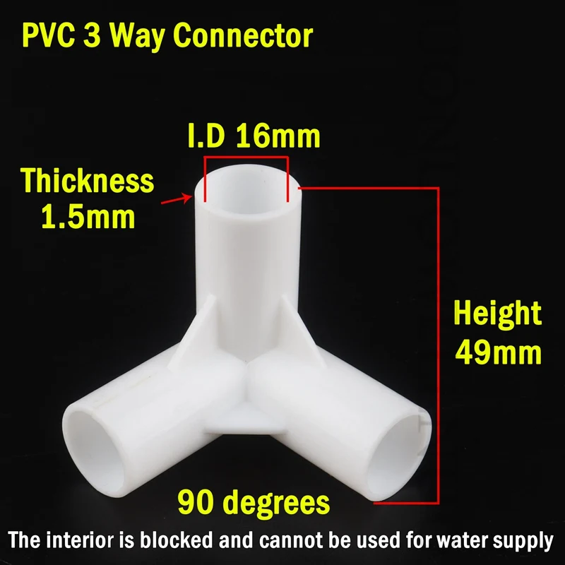 10pcs Internal Dia 16mm White PVC Pipe Fittings Straight Elbow Tee Connector Plastic Tent Fittings Home Wardrobe DIY Tools