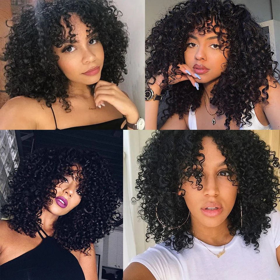 SHANGKE Short Synthetic Wigs Ombre Brown Afro Kinky Curly Wigs For Black Women High Temperature Hair