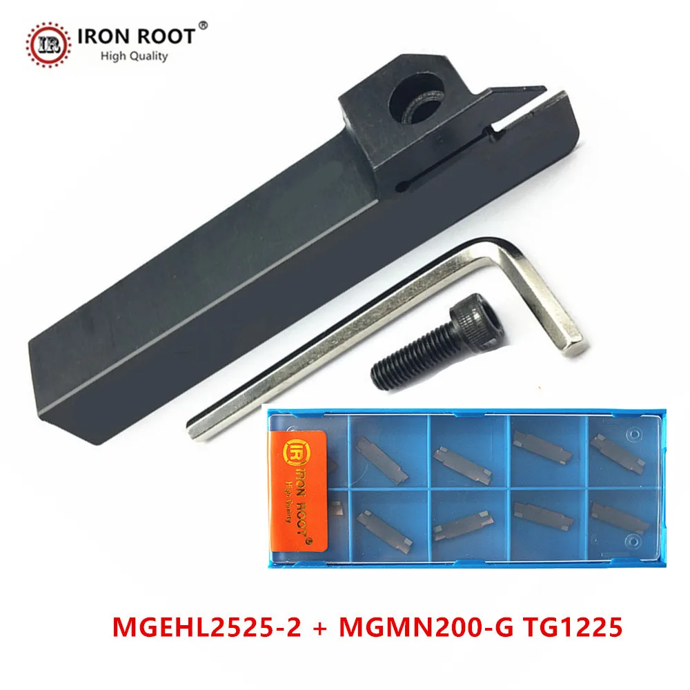 

IRON ROOT 1P MGEHR2525-2,MGEHL2525-2 Grooving Tool Holder + 10P MGMN200 CNC Carbide Insert Metal Lathe Cutting Turning