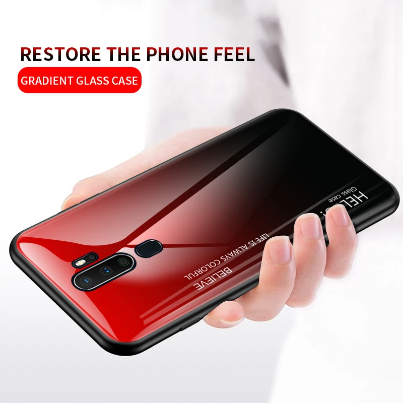 For OPPO A9 2020 Case Fashion Hard Tempered Glass Luxury Gradient Protective Back Cover case For oppo a5 2020 A11X phone shell