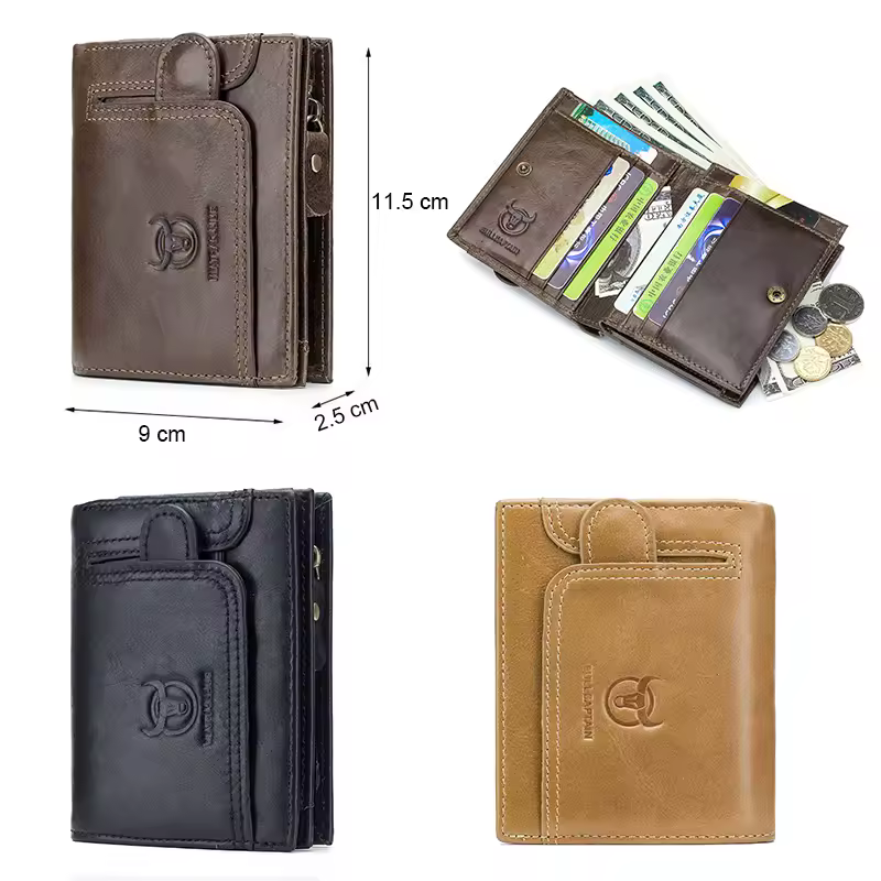BULLCAPTAIN 100% Genuine Leather Men's Rfid Wallet Multifunctional Storage Bag Coin Purse Wallet Card Case - Image 6
