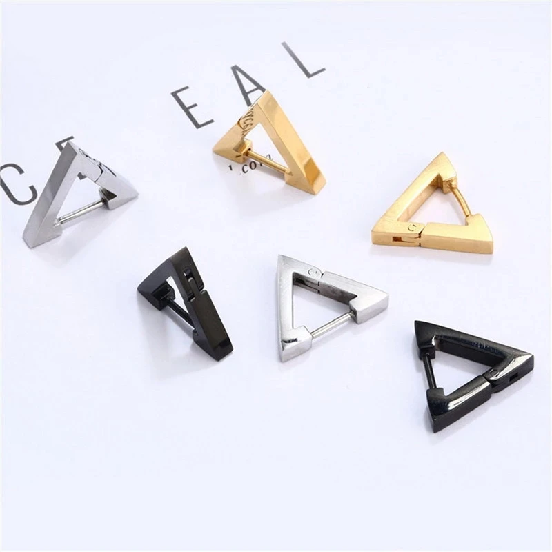 Rinhoo Simple Geometric Triangle Ear Stud Earring Unisex Stainless Steel Punk Rock Stud Earrings Pierced Push-Back Party Jewelry