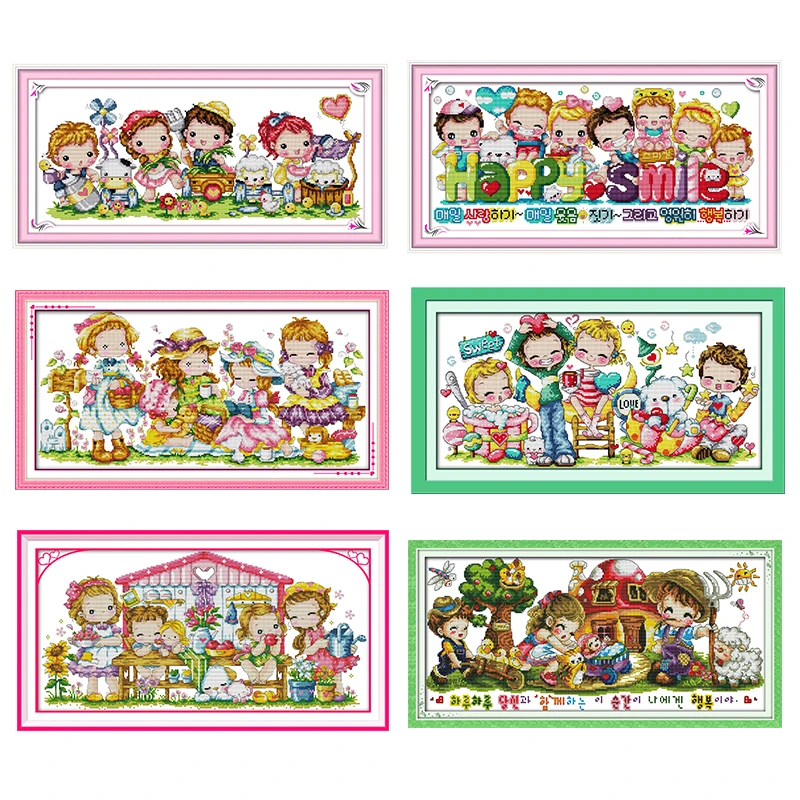 Infanzia felice Count Punto Croce Ricamo Set Dei Bambini del fumetto Punto Croce Modello 11CT14CT Cucito FAI DA TE Kit di Ricamo