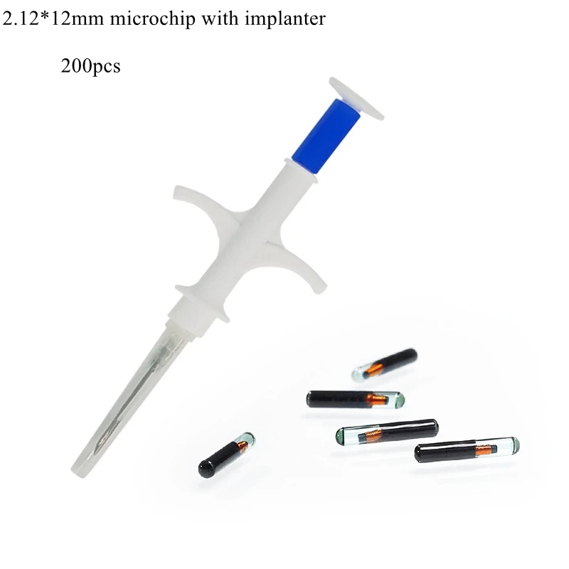 Disposable Pet Injector with Embedded Microchip Dog Chip 2.12*12mm Animal Id Glass Tags Horse Snake Pet Transponder Pack of 200