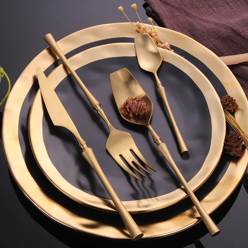 

24Pcs/set Dinnerware Set 304 Stainless Steel Black Gold Cutlery Set Knife Fork Set Flatware Tableware Forks Knives Spoons